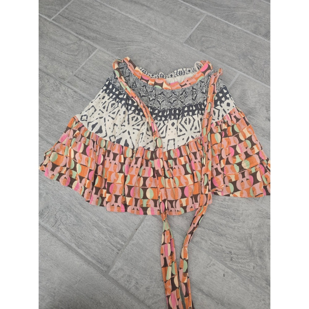 Free People Naomi Bohemian Tiered Ruffle Mini Skirt Colorful Print XS